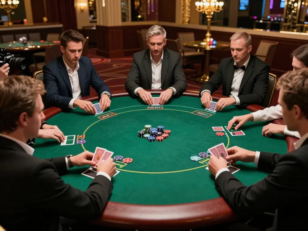 Players engaging in an exciting poker game at a casino showcasing 32win11 in a vibrant atmosphere