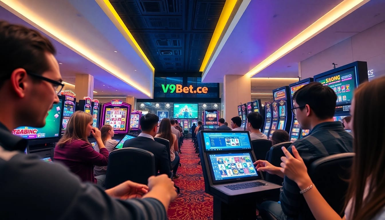 A lively online gaming scene showcasing diverse players enjoying V9bet.ce casino games in a secure environment.