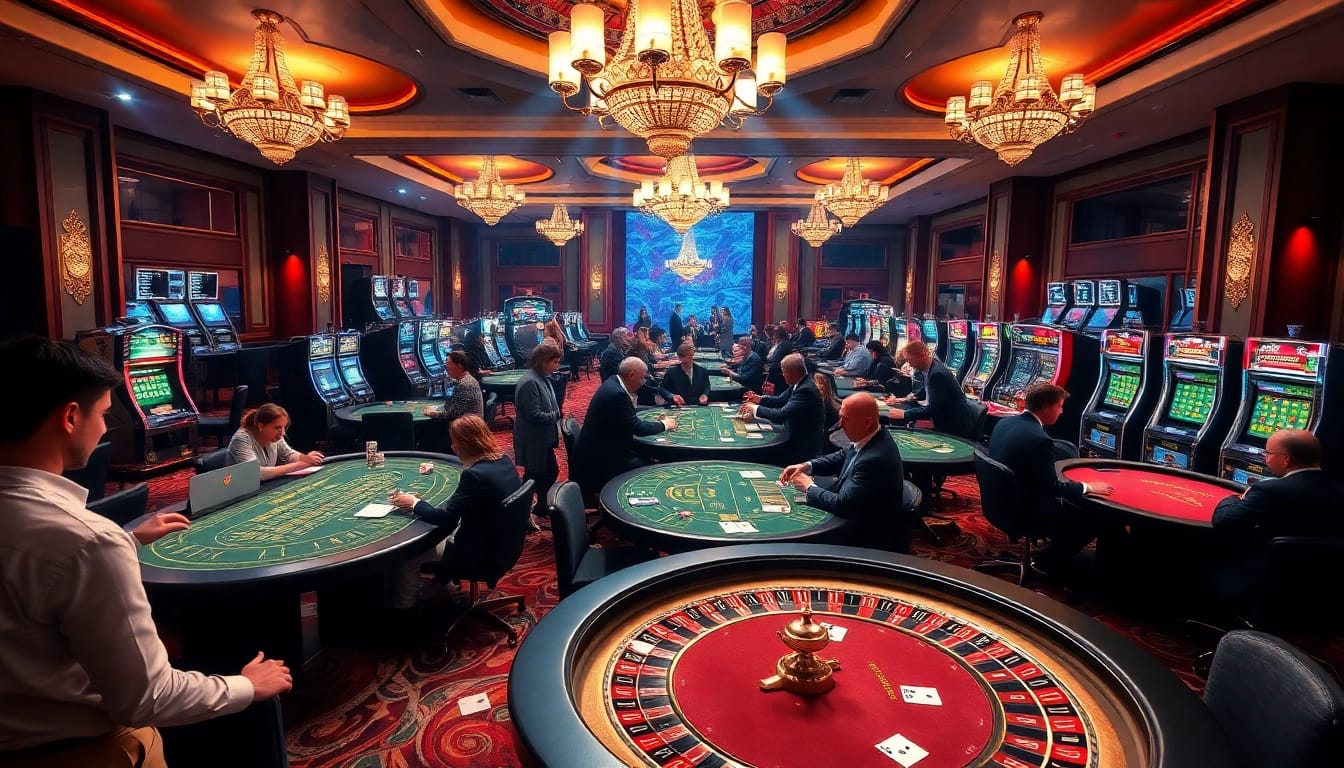 Casino atmosphere with exciting gameplay at 78winbiz.com featuring roulette and poker tables.