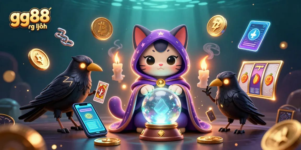 Experience the thrill of gg88 đăng nhập with a mystical 3D scene of fortune teller cat and vibrant game elements.