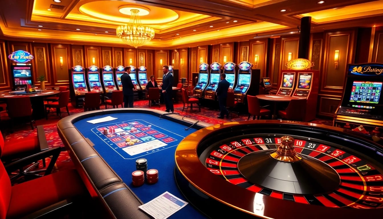 Experience the excitement at 98win .com with a vibrant casino scene showcasing poker tables and roulette.