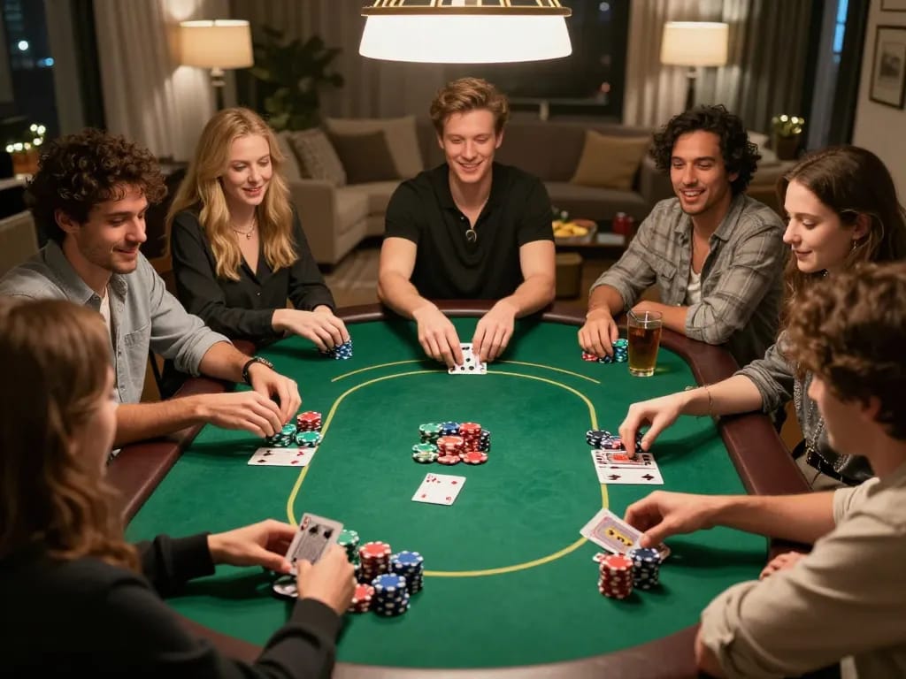 Players enjoying a thrilling poker night with SHBET games in a cozy ambiance.