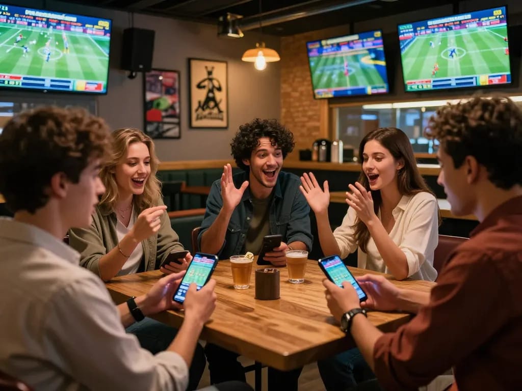 Bsport users engaging in live sports betting excitement, checking odds and reactions.