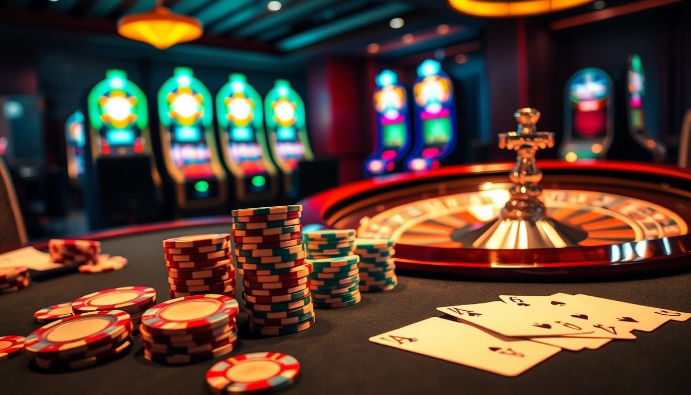 Experience the excitement of LC88 at a luxurious casino gaming table with poker chips and cards.