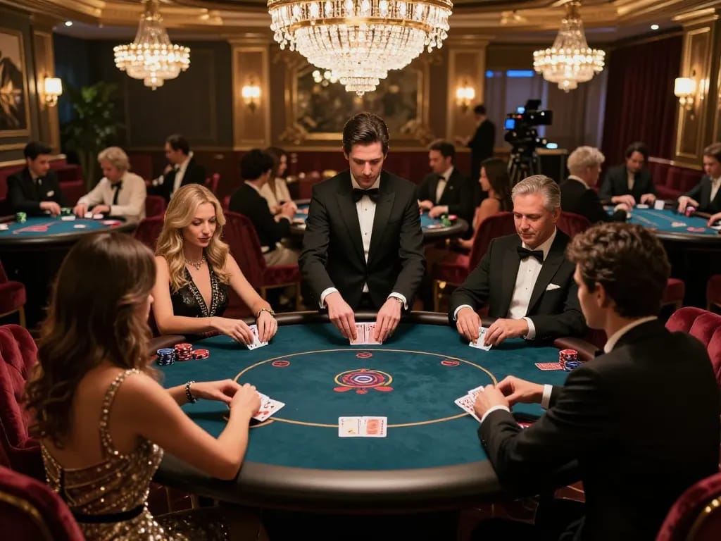 High-stakes players enjoying a poker game at XX88, showcasing its luxury gaming environment.