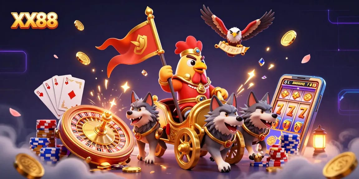 Experience thrilling gameplay with XX88 in this dynamic and vibrant casino illustration.