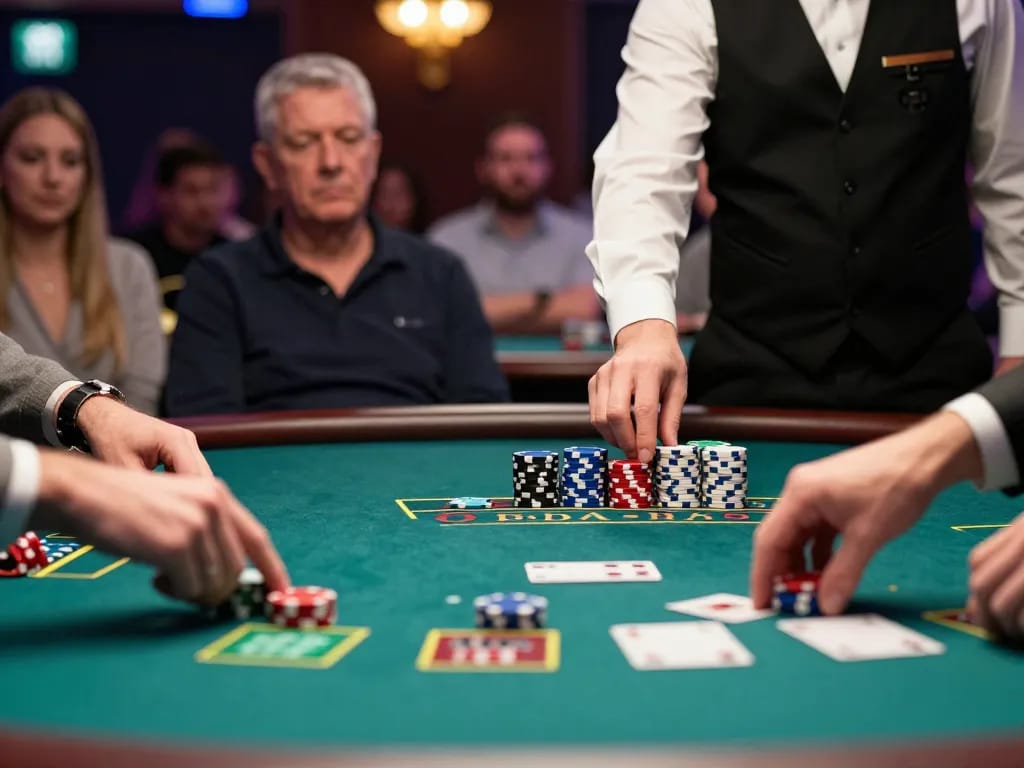 High-stakes blackjack player at 78wintl casino showcasing strategic gameplay and intense focus.
