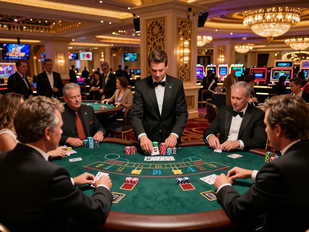 Players enjoying a thrilling DA88 blackjack game in a luxurious Las Vegas casino
