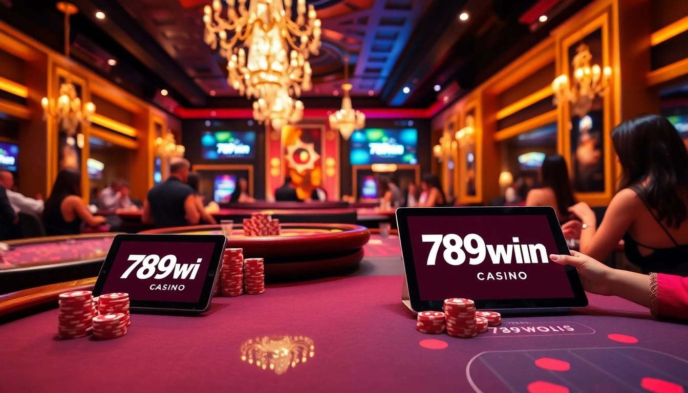 Engage in thrilling gameplay at 789win casino with vibrant tables and poker chips.