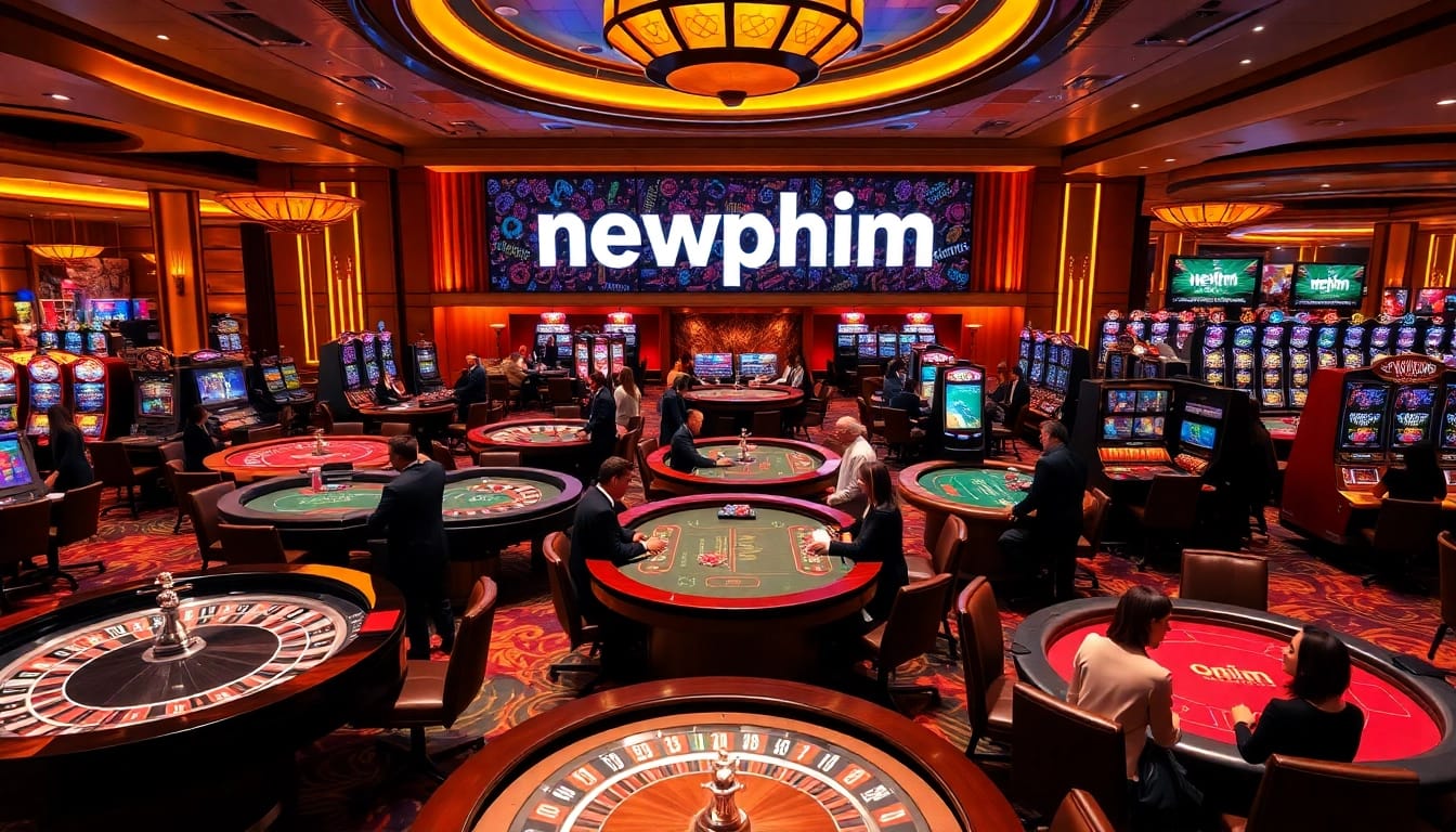 Experience high-stakes gaming at newphim's luxurious casino atmosphere with vibrant tables and exciting players.