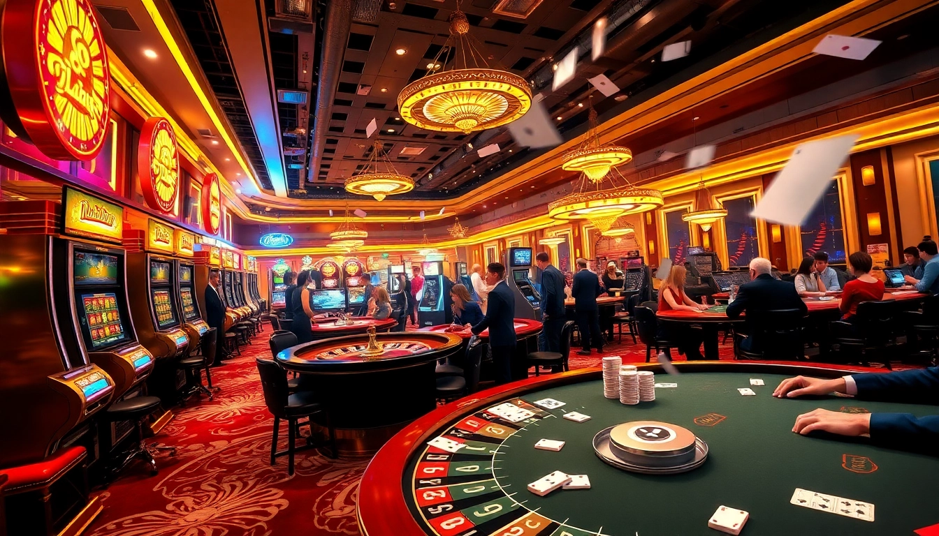Engaging table games and players at Nhà cái 8DAY casino, showcasing vibrant gambling atmosphere.