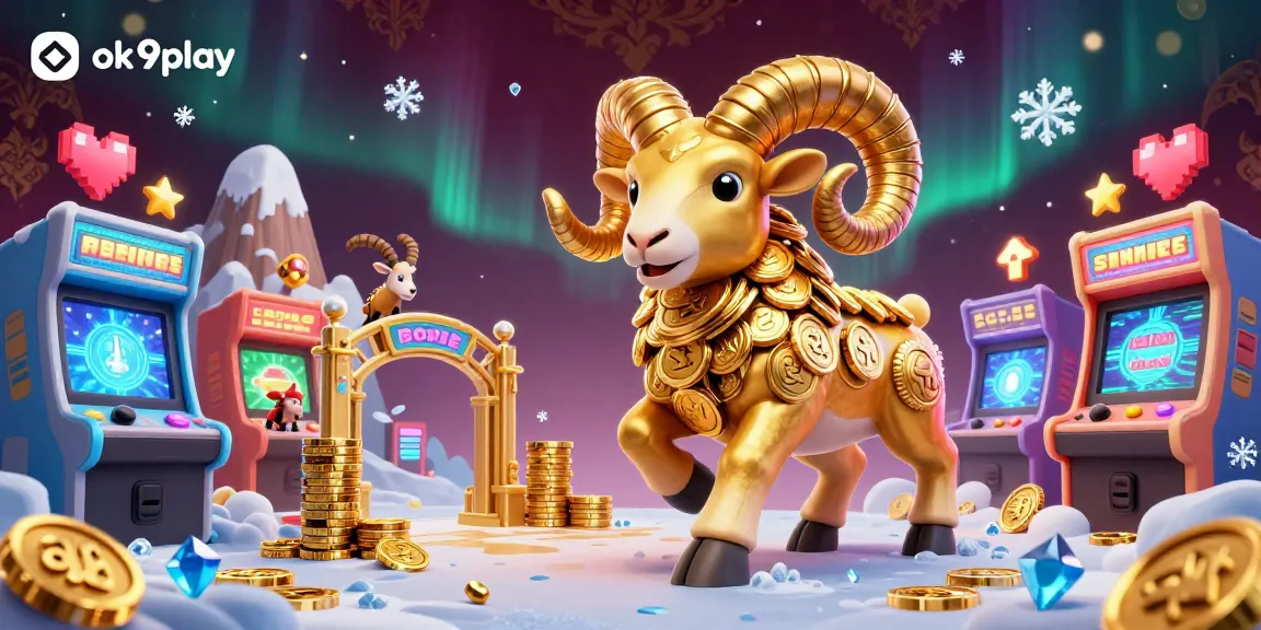 Engage in thrilling bets at ok9play with exciting golden ram charging through a casino universe.