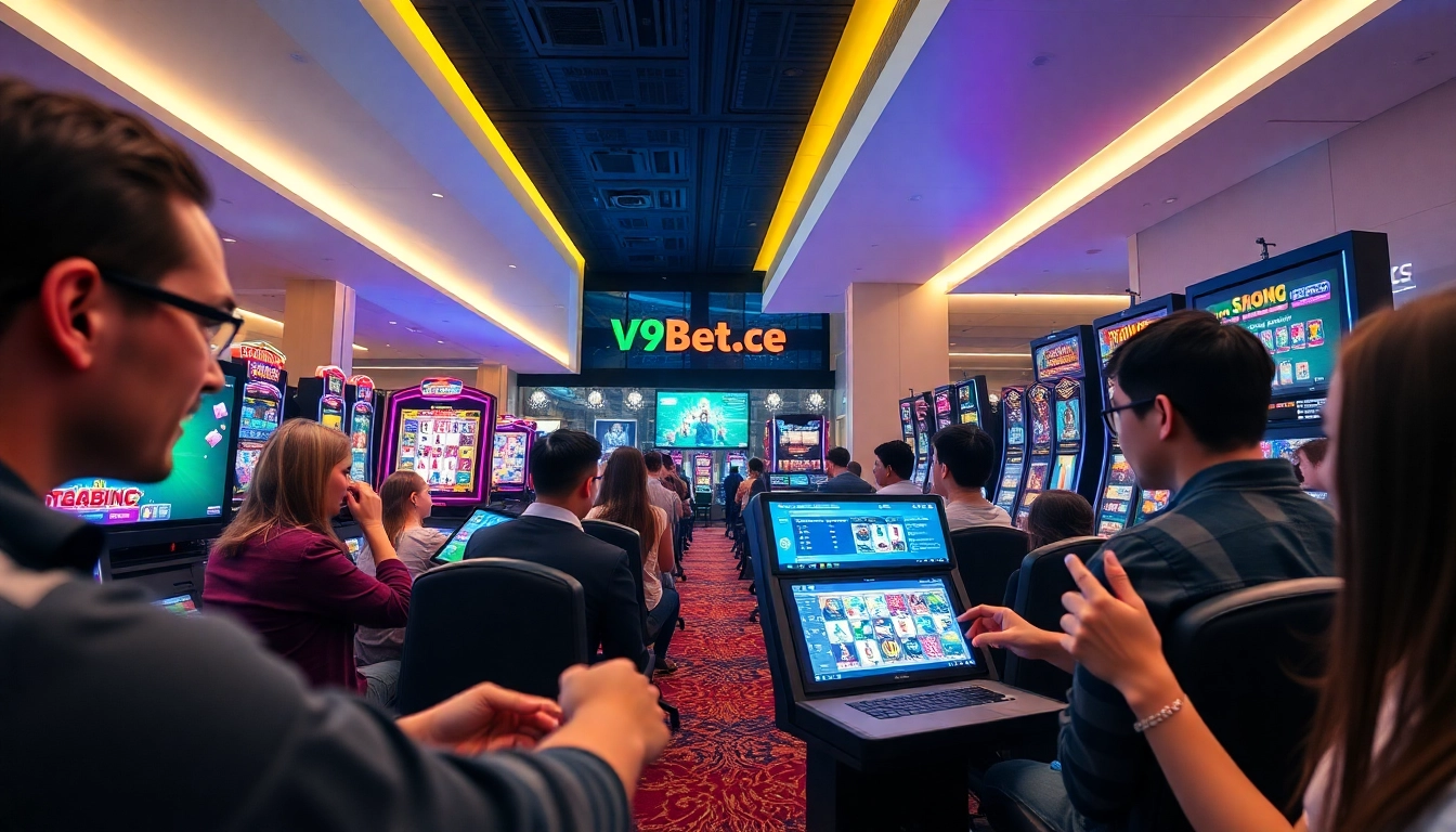 A lively online gaming scene showcasing diverse players enjoying V9bet.ce casino games in a secure environment.