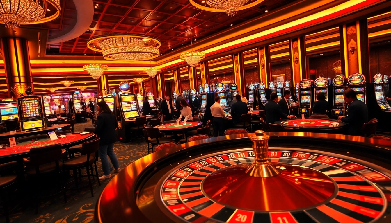 Experience the excitement of nohu 90 with players engaging at vibrant casino tables filled with chips and cards.