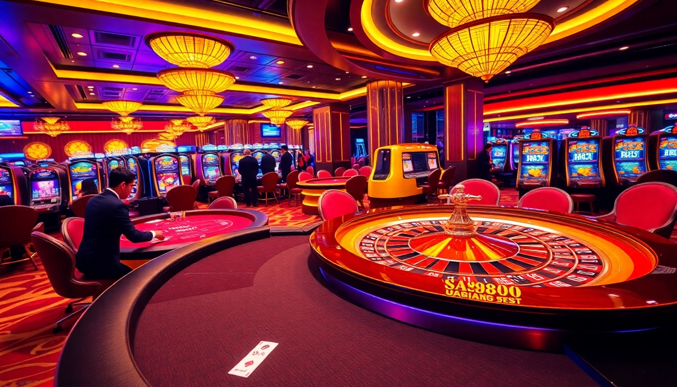 Experience the excitement of SAY88 with gamblers at a luxurious casino roulette table.