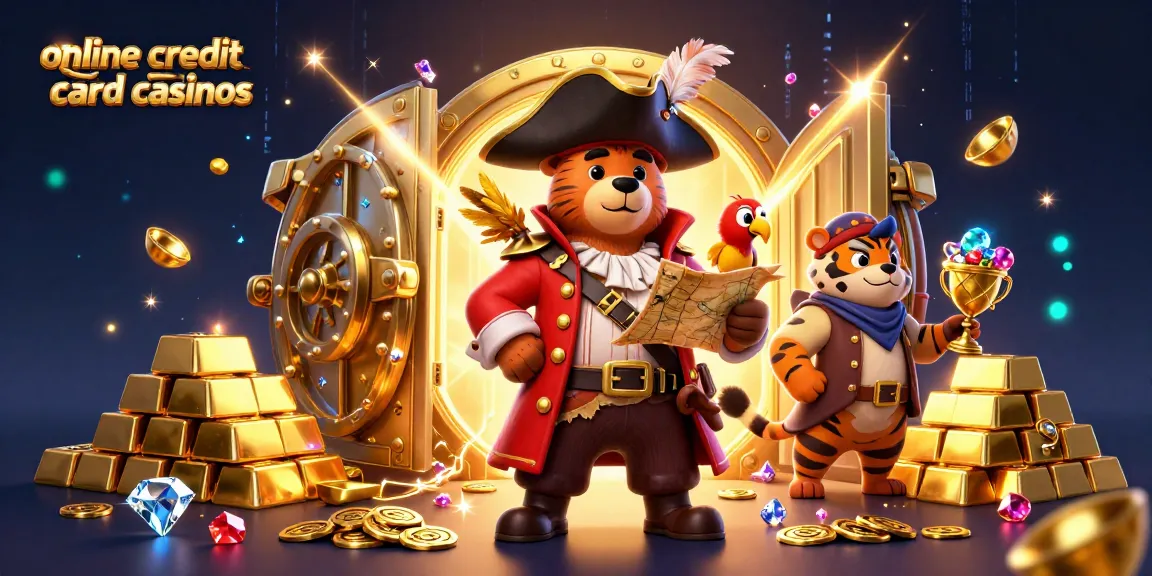 Experience online credit card casinos with this dynamic illustration featuring pirate themes and treasure.