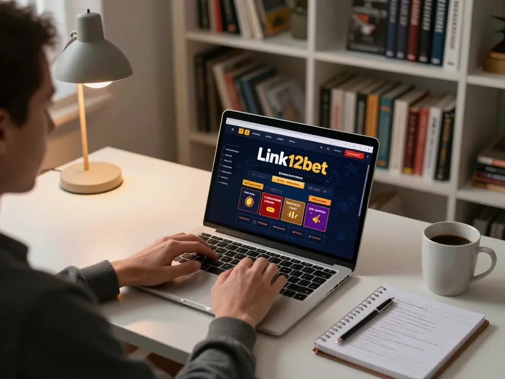 Người sử dụng truy cập Link 12bet trên máy tính xách tay trong một văn phòng làm việc thoải mái, thể hiện cá cược trực tuyến có trách nhiệm.