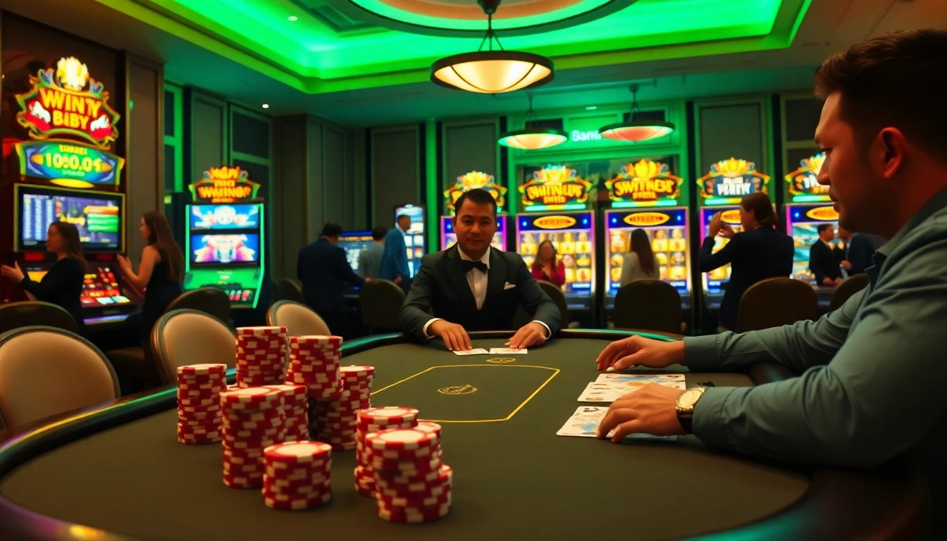 Players enjoying a professional poker game at thabet.baby's elegant casino table.