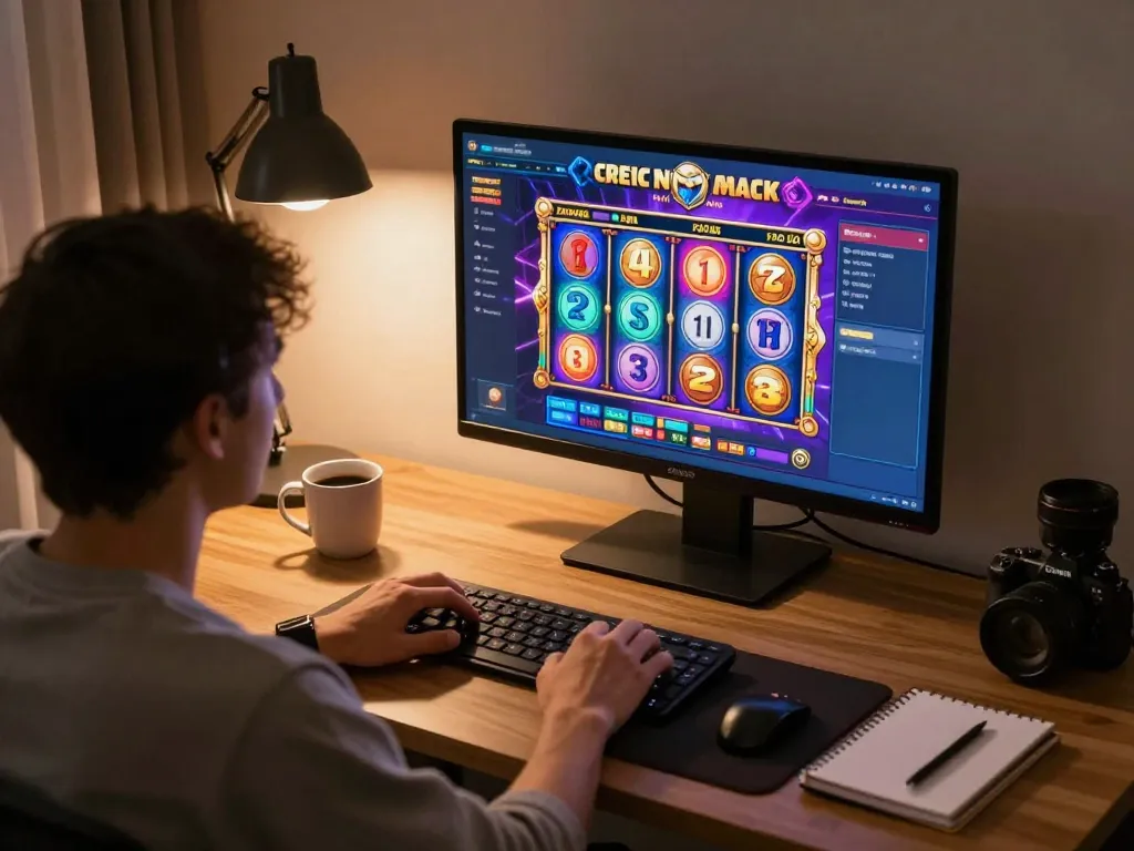 Engaging slot Malaysia online gaming scene with player focused on colorful spinning reels
