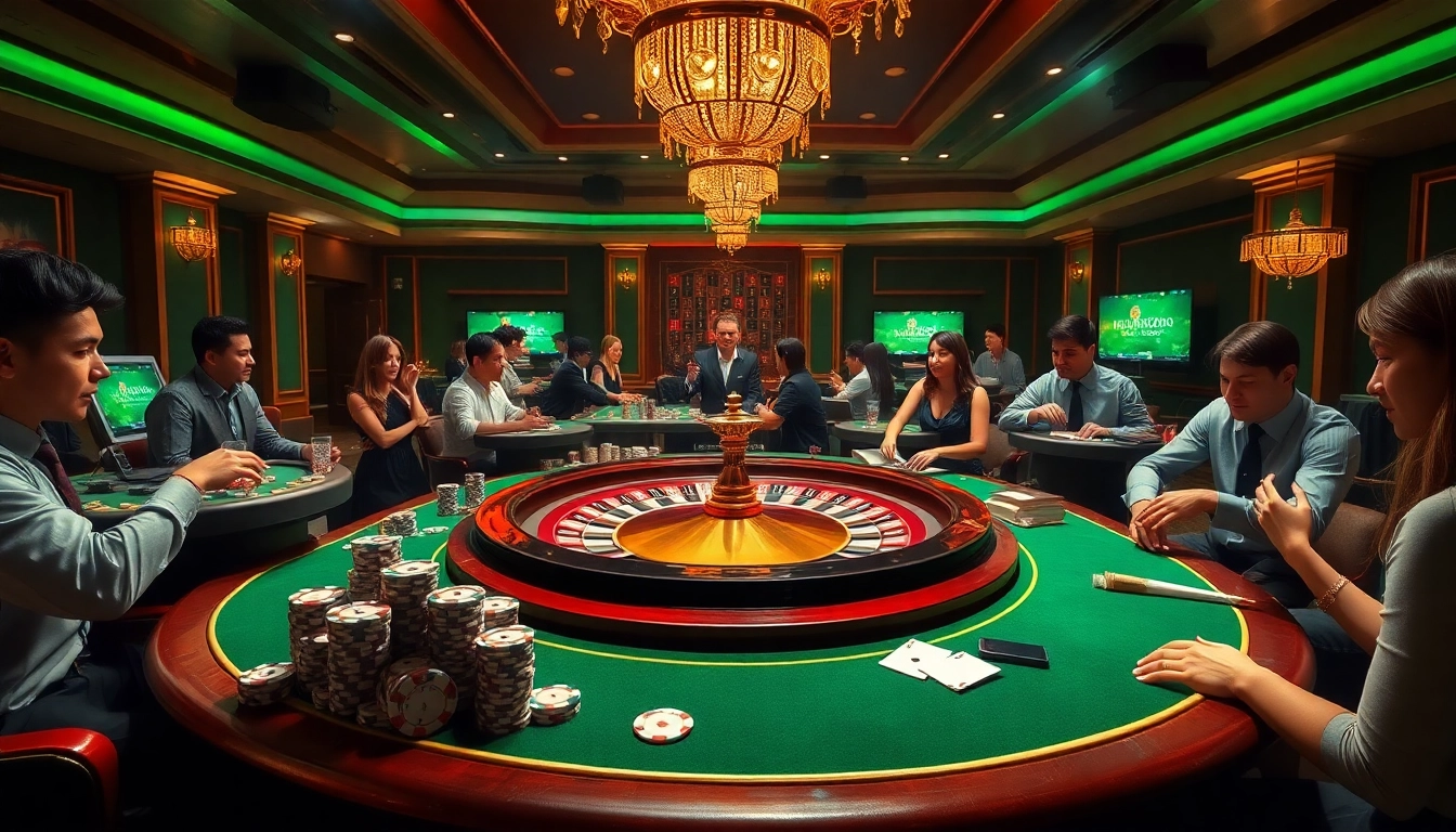 Engaged players enjoy the thrill of a casino gaming table at xn88com, showcasing excitement and luxurious betting.