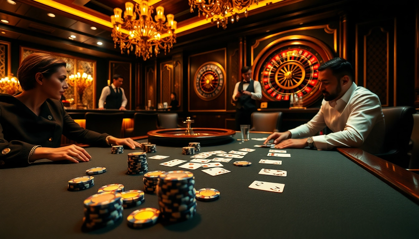 Players strategizing at VN88's luxurious poker table, surrounded by colorful chips and cards.