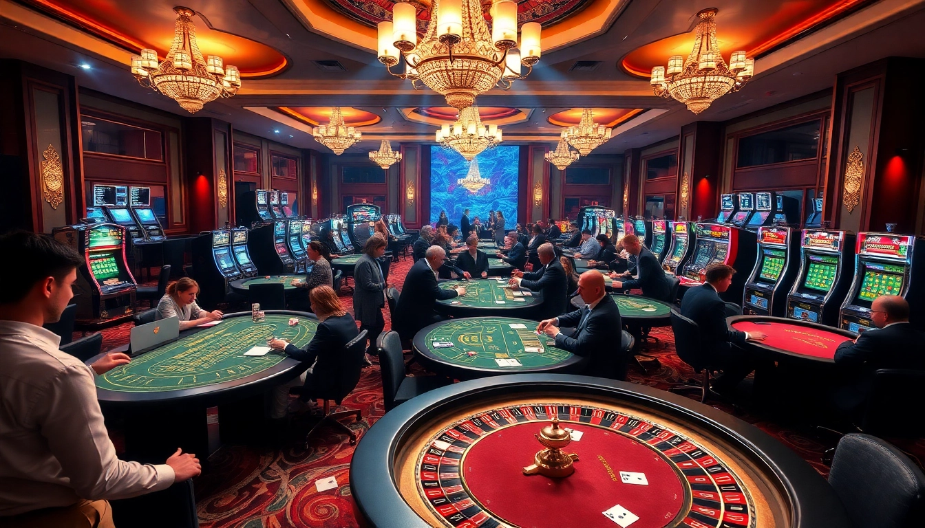 Casino atmosphere with exciting gameplay at 78winbiz.com featuring roulette and poker tables.