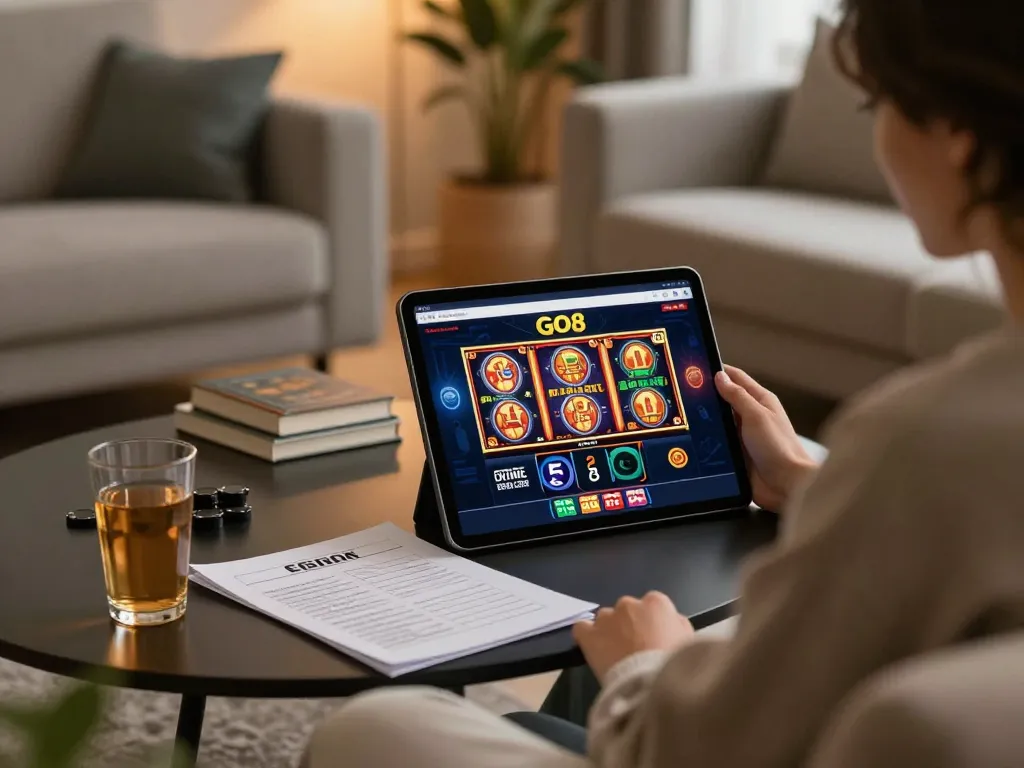 A player using the go8 platform on a tablet reveals exciting online casino gameplay.