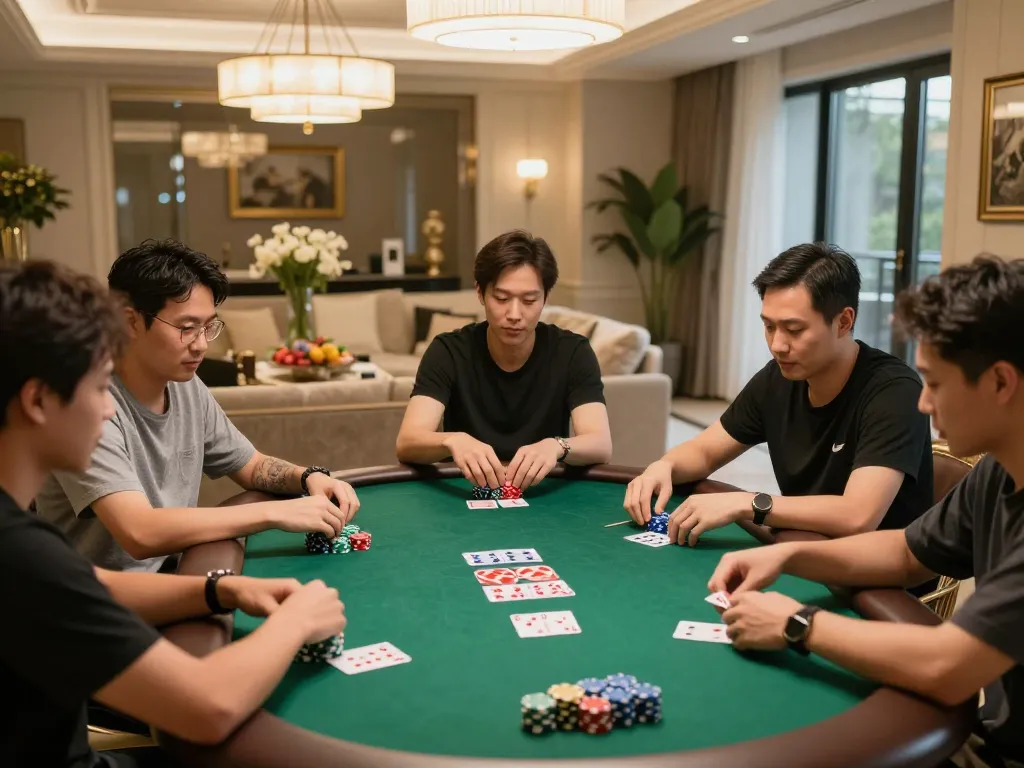 Players enjoying a poker night at home on https://123bz.uk.net/, showing engaging gameplay with colorful chips.