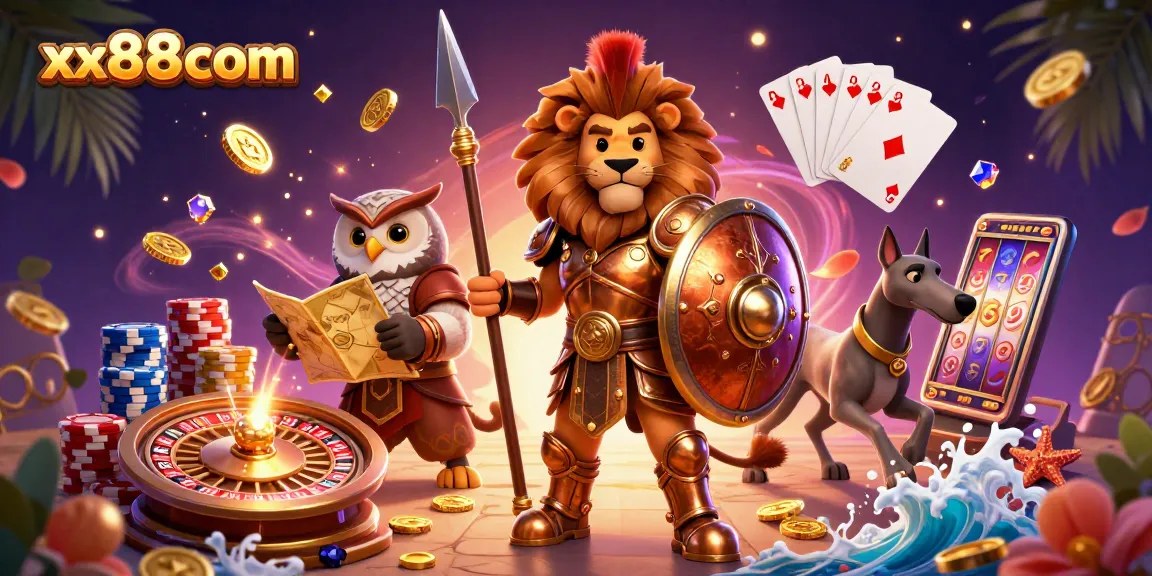 Experience thrilling gameplay with xx88com's vibrant casino atmosphere featuring golden coins and dynamic characters.