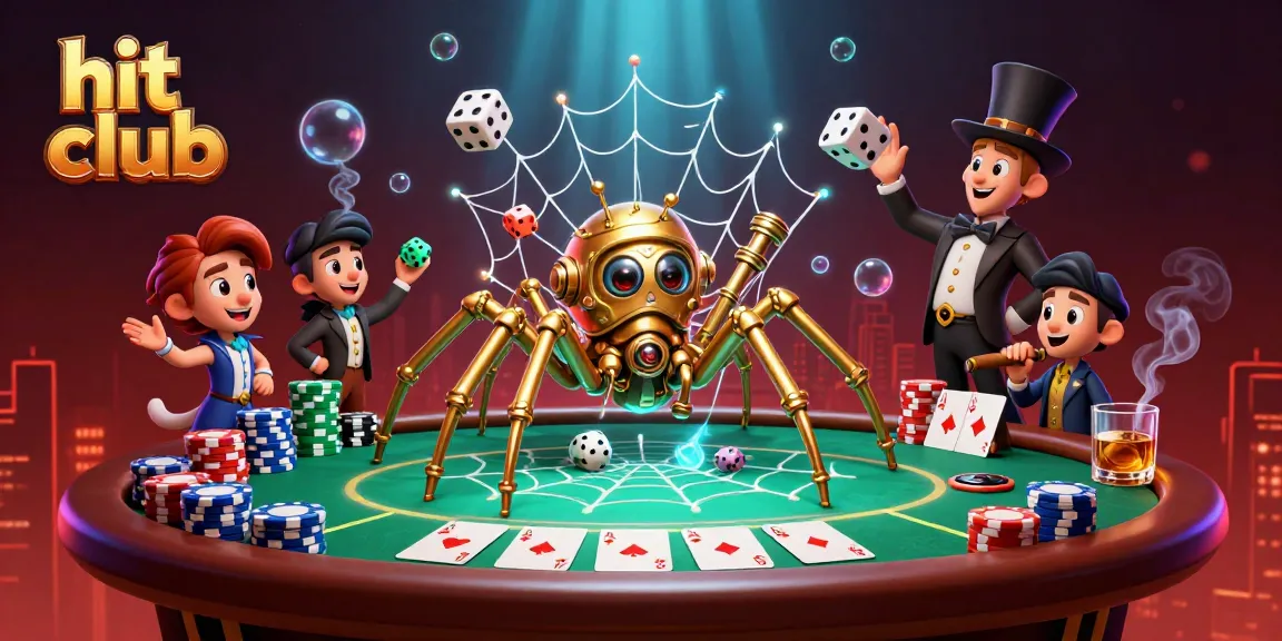 Engage in thrilling gameplay at hit club with a vibrant steampunk spider and poker action.