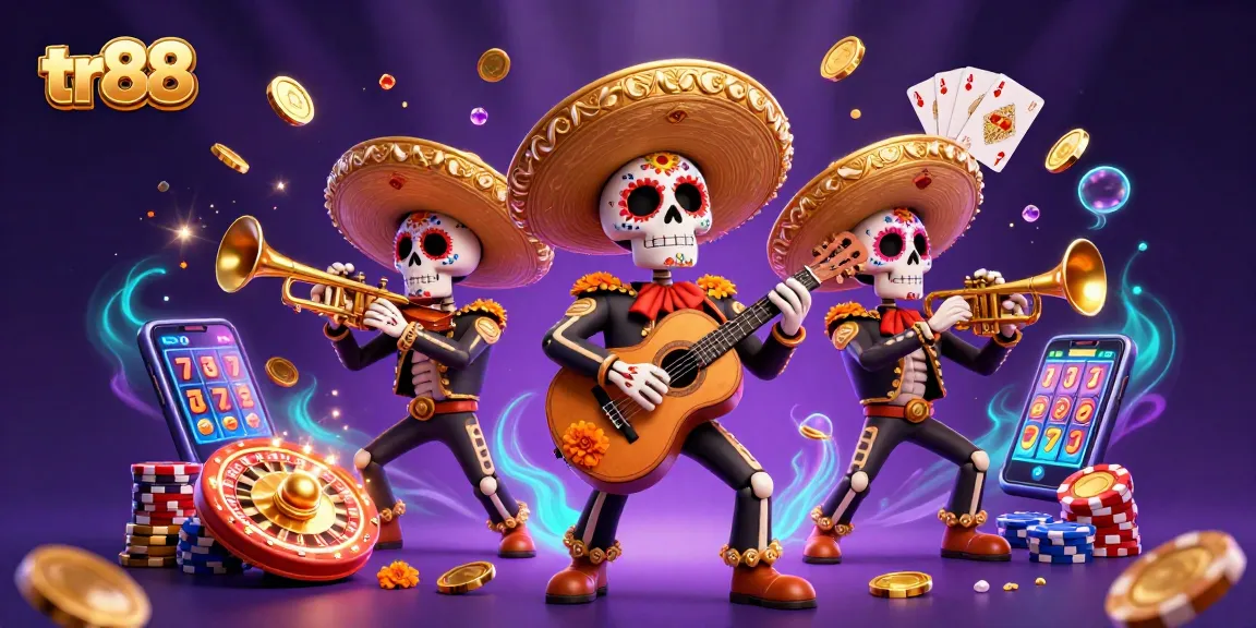 Win big with tr88 as the vibrant mariachi band plays amidst cascading coins and gems.