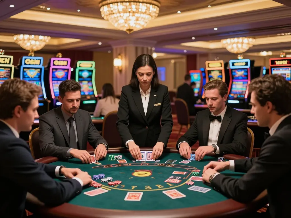 ee88 players engaging in thrilling blackjack action in an elegant casino setting illuminated by warm lighting.