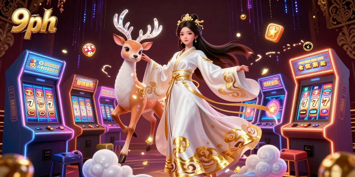 Engage in thrilling gaming with 9ph's vibrant casino illustration showcasing slots and jackpots.