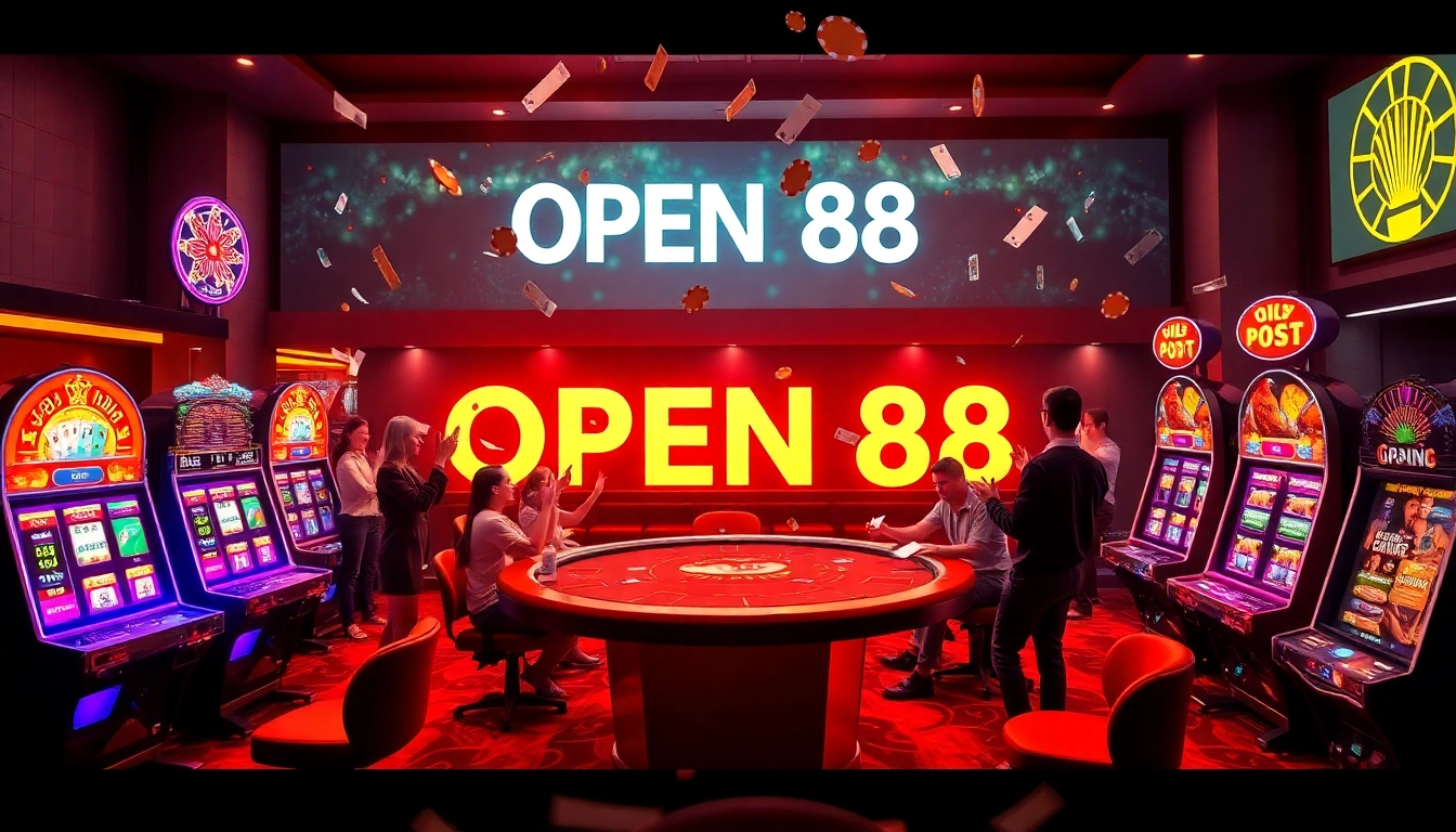 Experience the thrill of gaming at OPEN 88 with vibrant slot machines and poker tables full of excitement.