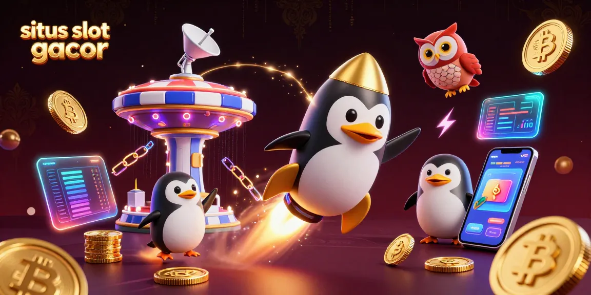 Experience the excitement of situs slot gacor with golden coins and cosmic symbols in this dynamic gaming illustration.