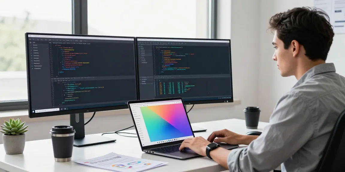 Developer engaged in instant indexing tasks in a tech workspace with multiple screens.