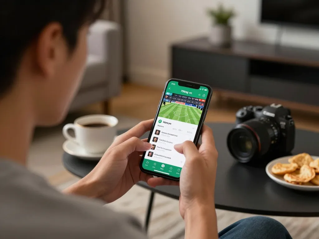 Engaging sports betting on 79king-vn app showcasing live odds in a cozy home environment.