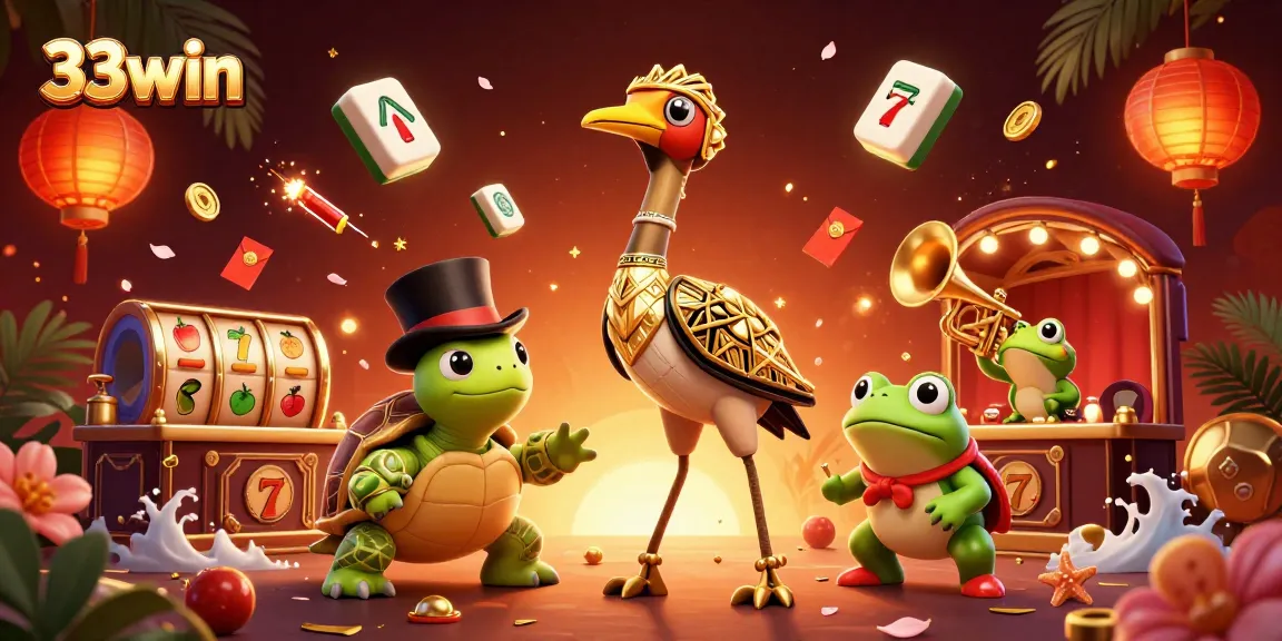 Experience thrilling gameplay at 33win with colorful slot reels and lively casino characters.
