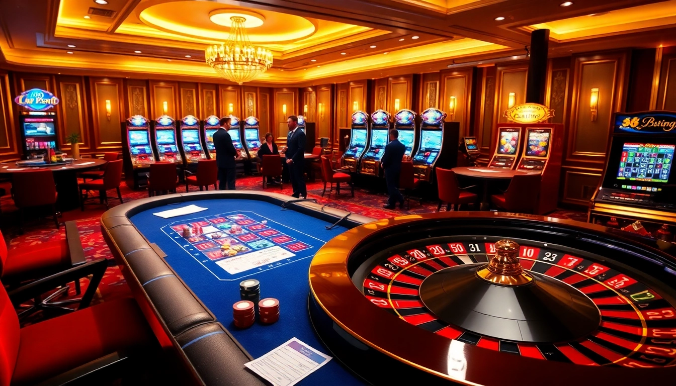 Experience the excitement at 98win .com with a vibrant casino scene showcasing poker tables and roulette.