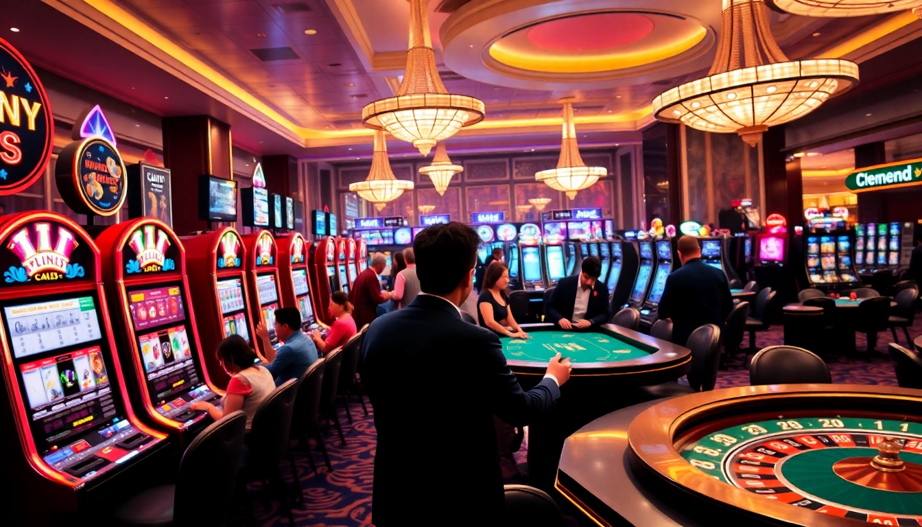Exciting casino floor with slot machines and poker players, highlighting https://nohudoithuong.life/ offerings.