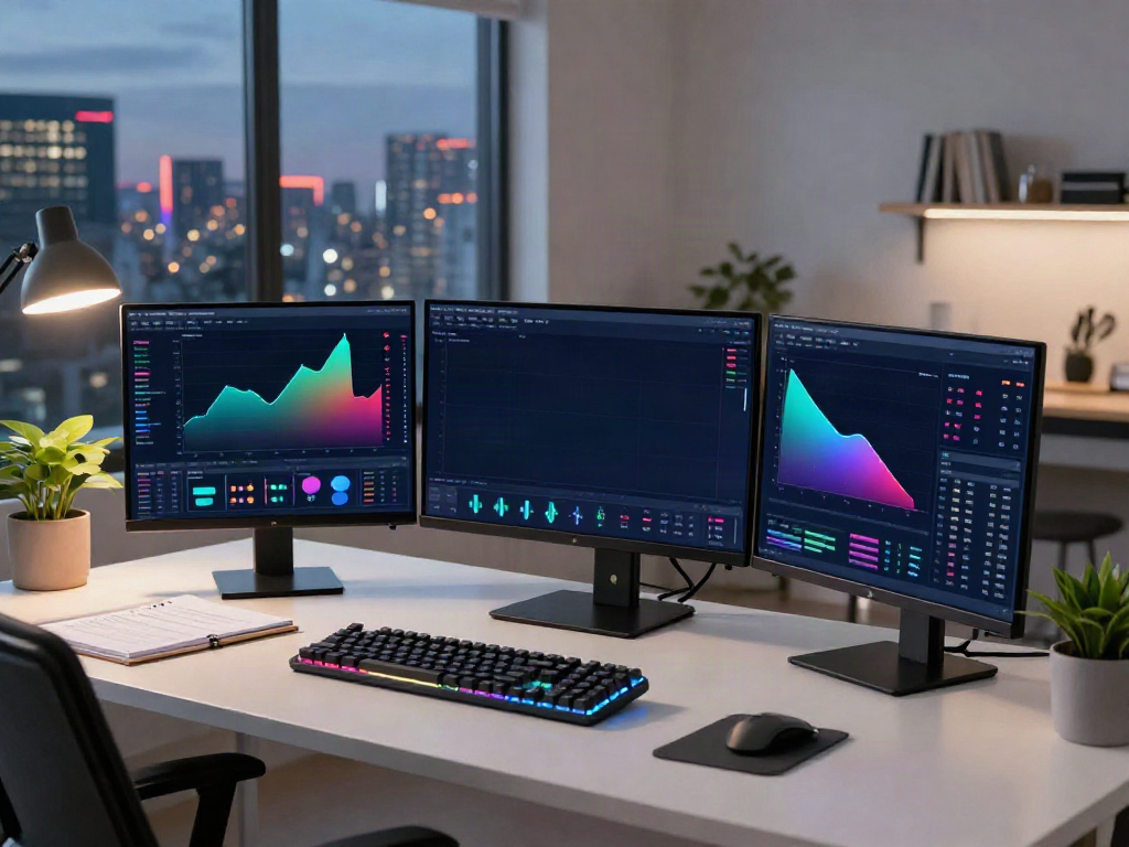 CryptoDenis YouTube workspace featuring advanced trading setup with Bitcoin charts and DeFi dashboard, emphasizing security and innovation.