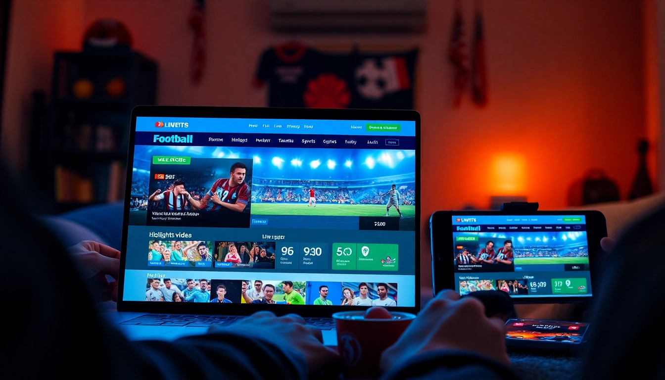 Exciting OKWINTV sports streaming display with live football matches on devices.