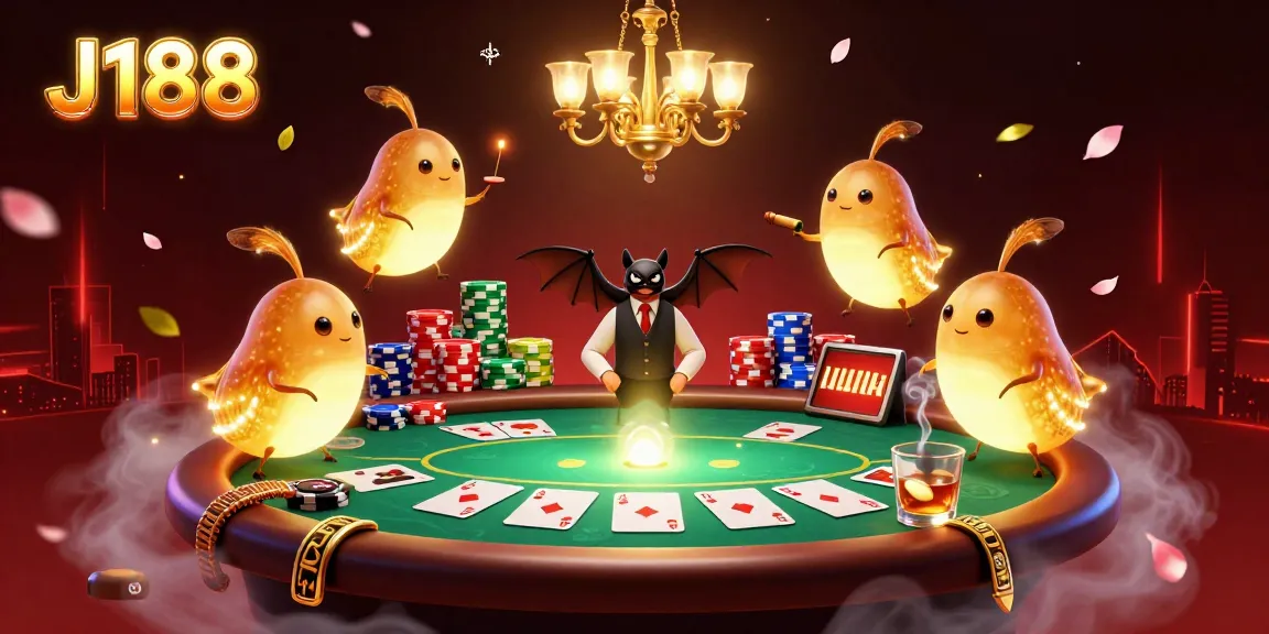 Experience the thrilling atmosphere of J188 casino, where glowworms light up a vibrant poker scene.