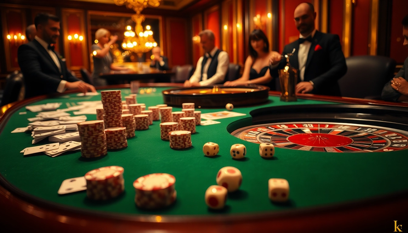 Experience the thrill of gambling with trực tiếp luongson in an elegant casino setting featuring poker tables and roulette.
