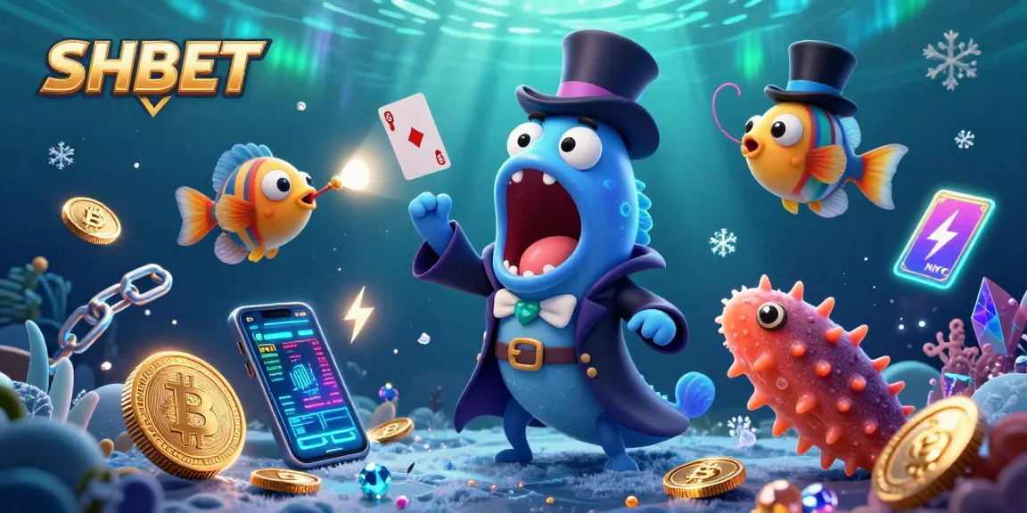 Winning at SHBET: Dive into a vibrant 3D illustration showcasing deep-sea creatures performing a colorful magic act.