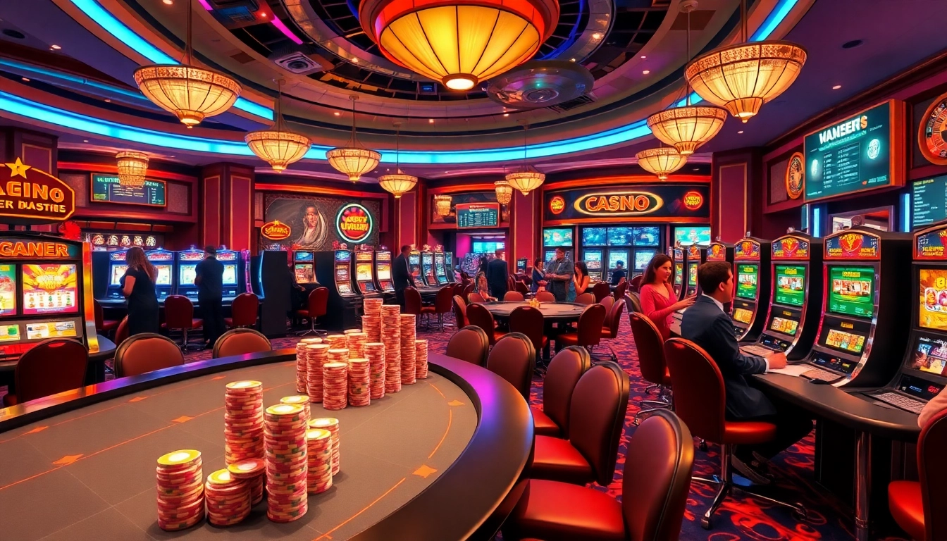 Exciting gaming atmosphere at 65A casino showcasing vibrant tables and slot machines.