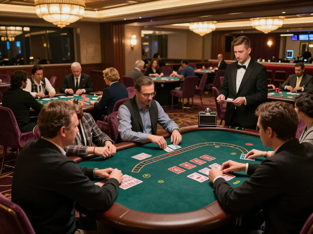 Players engaging in a strategic game of blackjack at a SC88 casino, showcasing the vibrant atmosphere and professional dealers.