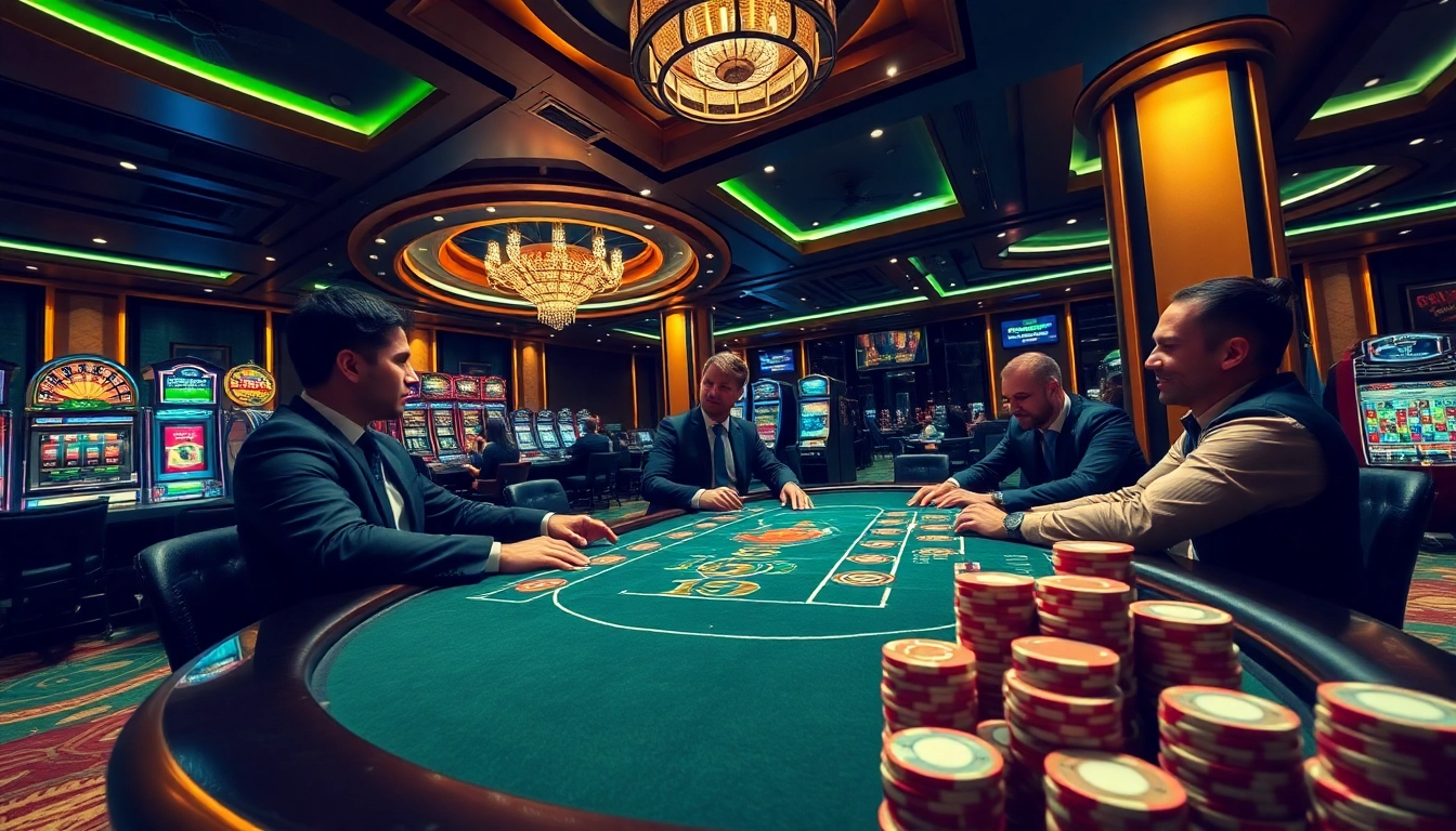 Gaming excitement at https://hm88.blue/ with players at a vibrant casino poker table.