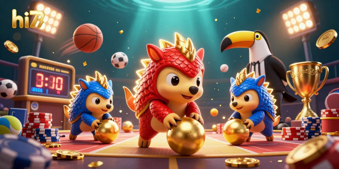 Engage in thrilling gameplay with hi79 as rival pangolins chase golden coins and poker chips.