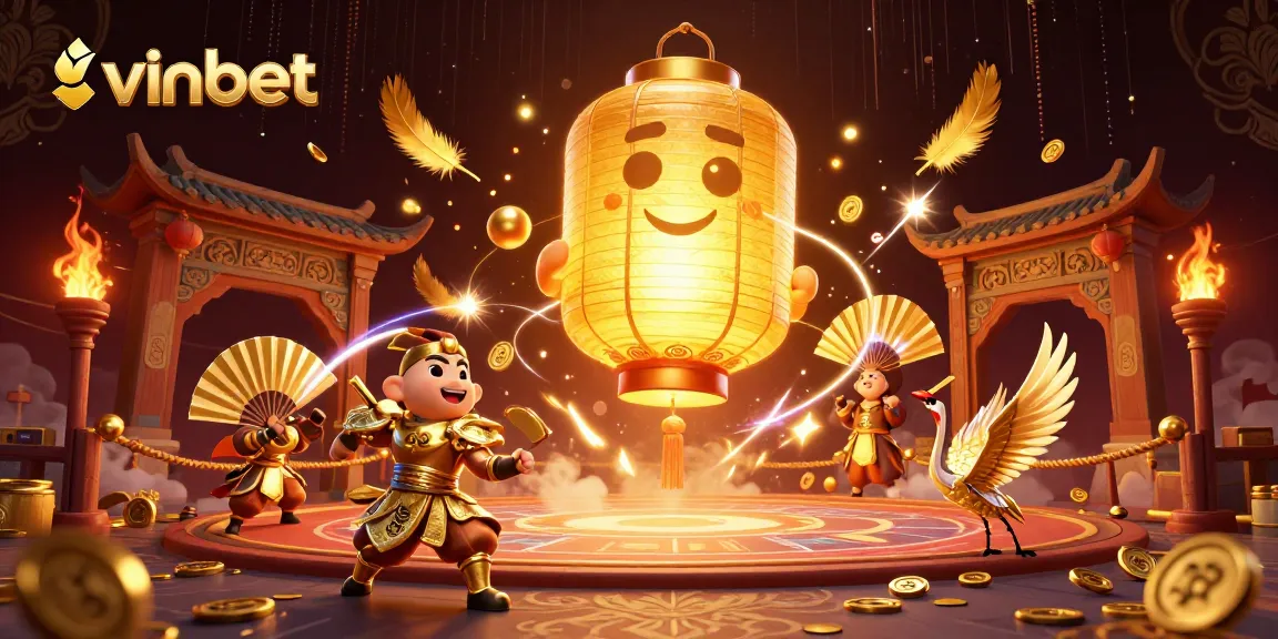 Experience excitement and wins at vinbet with captivating 3D cartoon casino art featuring golden lanterns and lucky symbols.